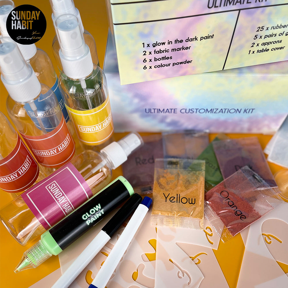 ULTIMATE TIE-DYE KIT – ΣΕΤ ΒΑΦΗΣ ΡΟΥΧΩΝ + ΜΑΡΚΑΔΟΡΟΙ ΥΦΑΣΜΑΤΩΝ + ΧΡΩΜΑ ΠΟΥ ΦΩΤΙΖΕΙ